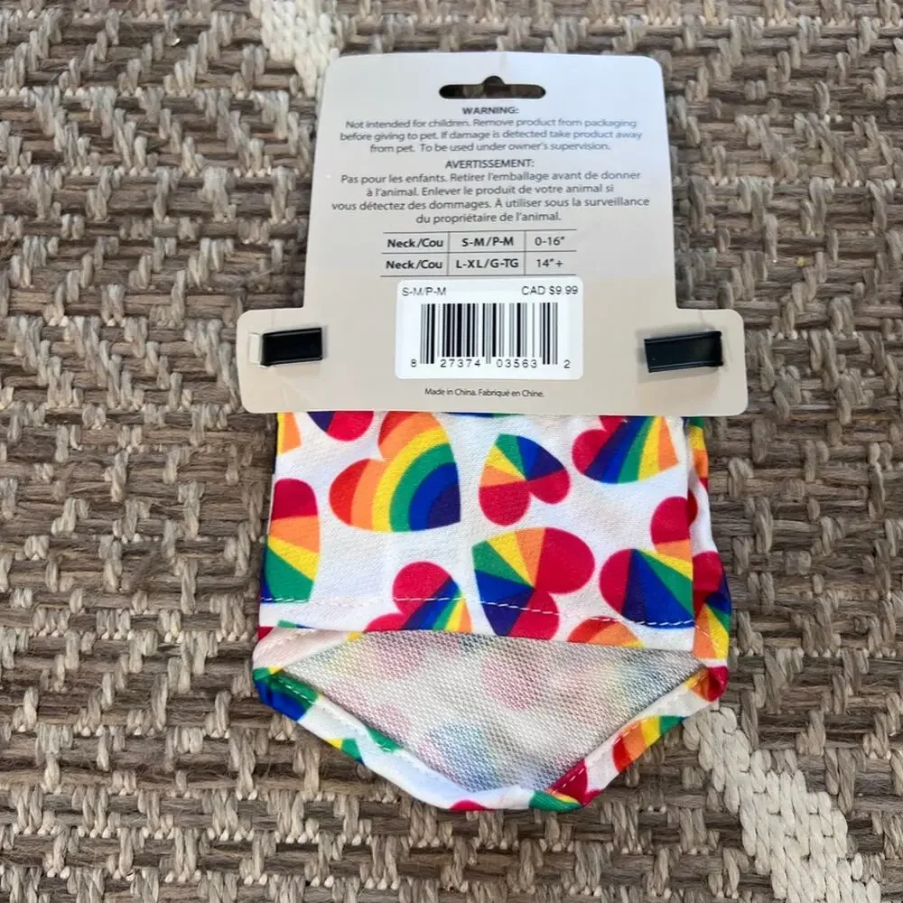 Dog Bandana Print: Rainbow hearts Sz S-M